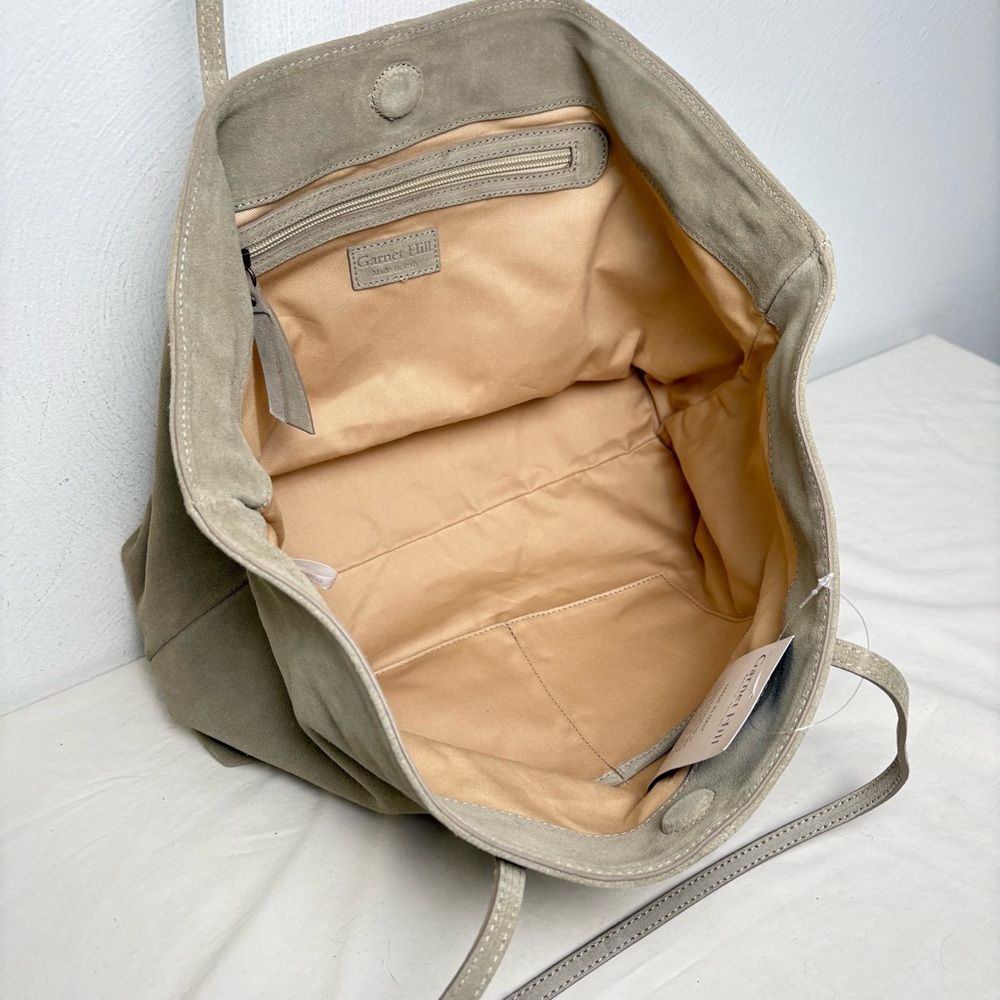 GARNET HILL Suede Leather Tote Made in Italy New w Tags Sand Beige Taupe Cream - Picture 10 of 15